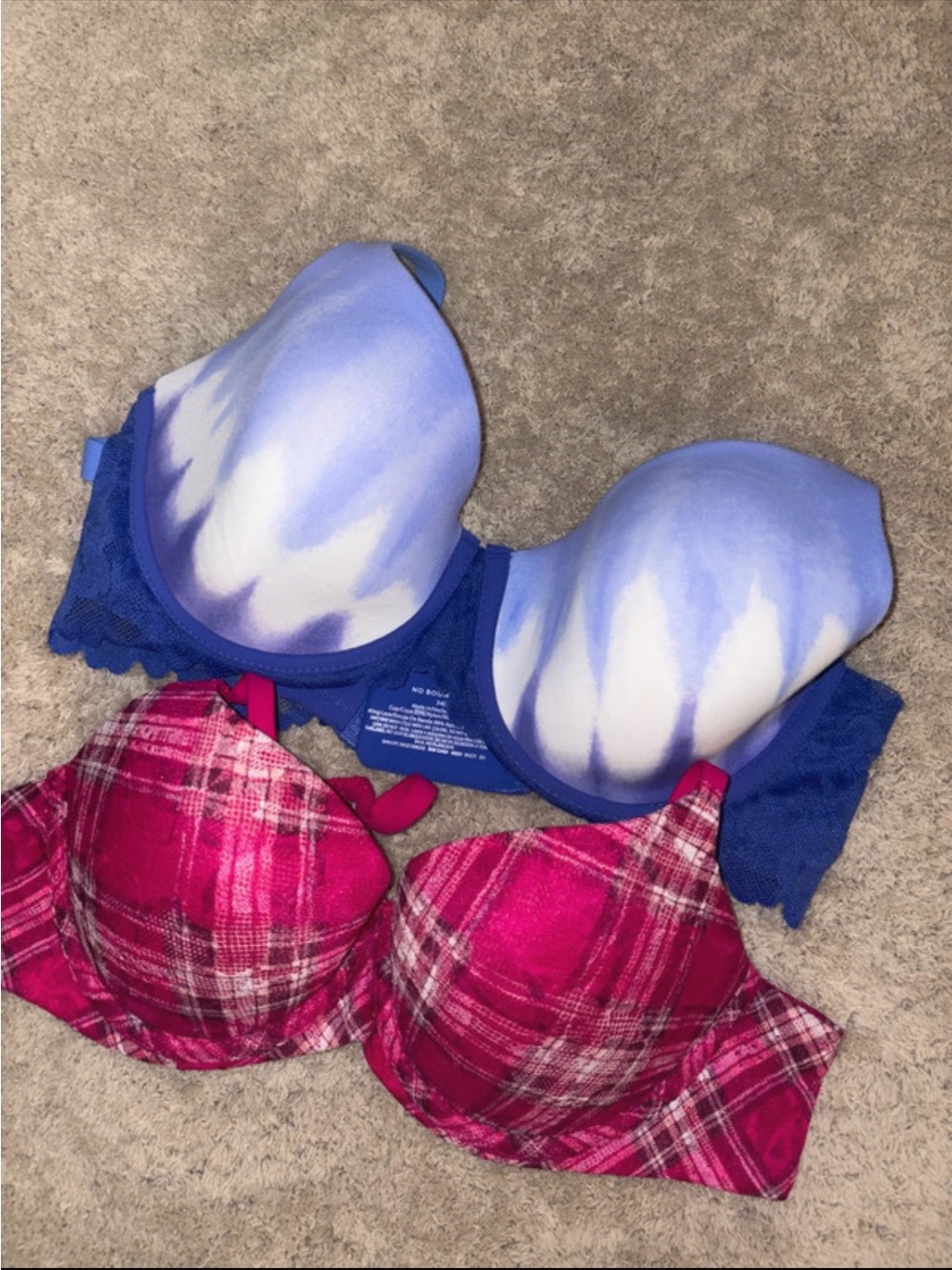 No Boundaries Blue Tie-Dye & Pink Plaid Bras